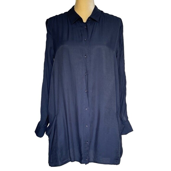 Zara Basic Z1975 Denim Small Shirt Blue Long Sleeve Button Up Velvet Decorative - Picture 2 of 16